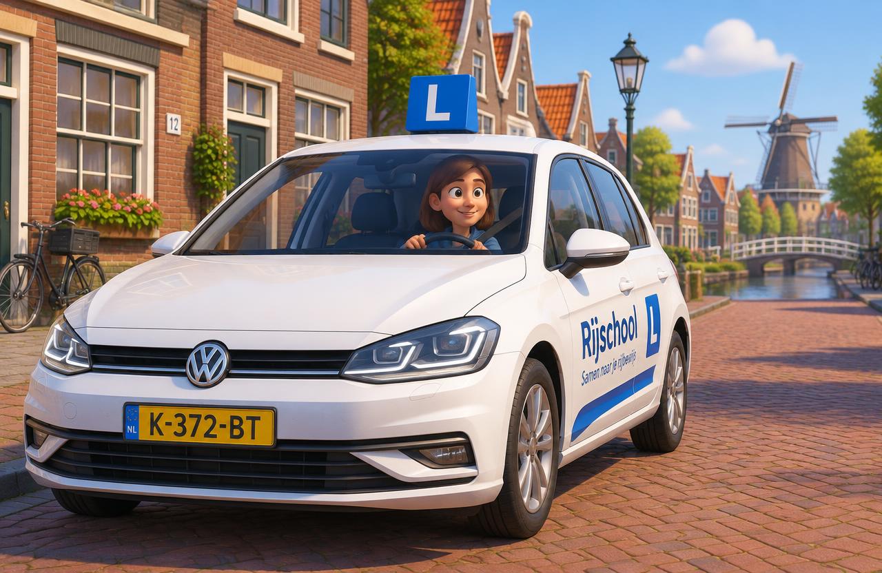 Lesauto met L-bord op het dak