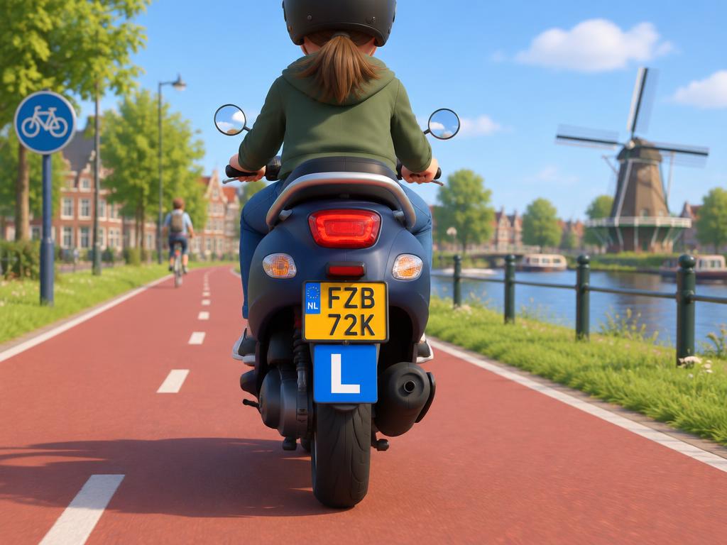 Scooter met L-bord onder het kenteken